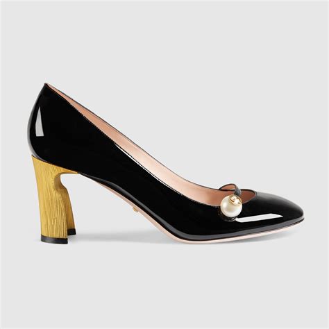 gucci mid heel pump|gucci patent leather heels.